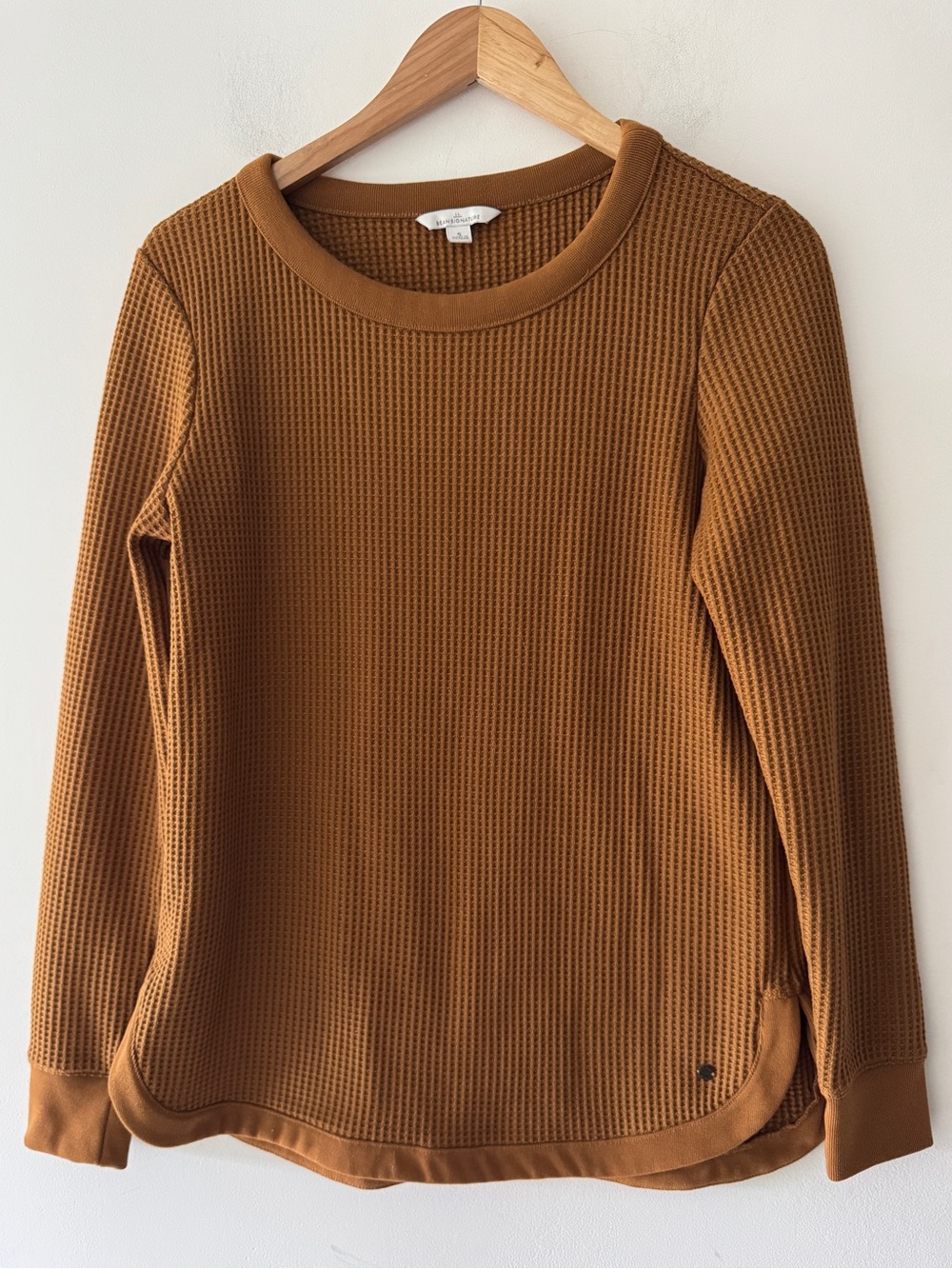 L.L. Bean Women’s Signature Brown Waffle Knit Long Sleeve Top